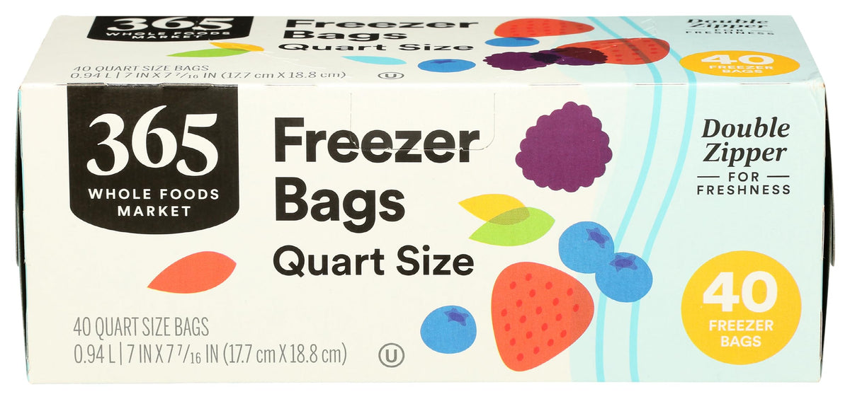 365 by Whole Foods Market, Quart Size Freezer Bags, Double Zipper, 40 Count