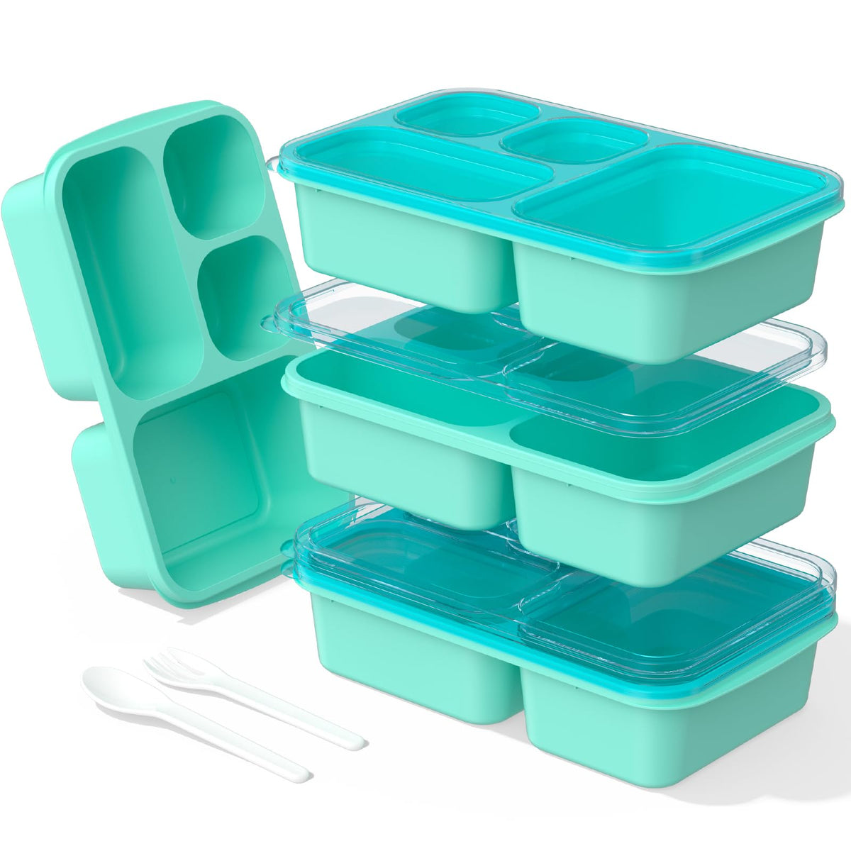 Bento Box Adult Lunch Box - 4 Pack, 5 - Compartment Meal Prep Container for Kids, Reusable Food Storage Snack Containers - Stackable for School, Work, and Travel (Wheat(Green/Blue/Pink/Beige))