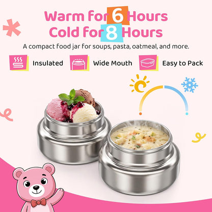 Kids Bento Lunch Box Leak-Proof 4-Compartment 8oz Soup Thermo（Pink）