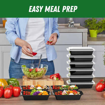 50 Pack (100-Piece) 32 oz Meal Prep Containers with Easy Open Lids, Black