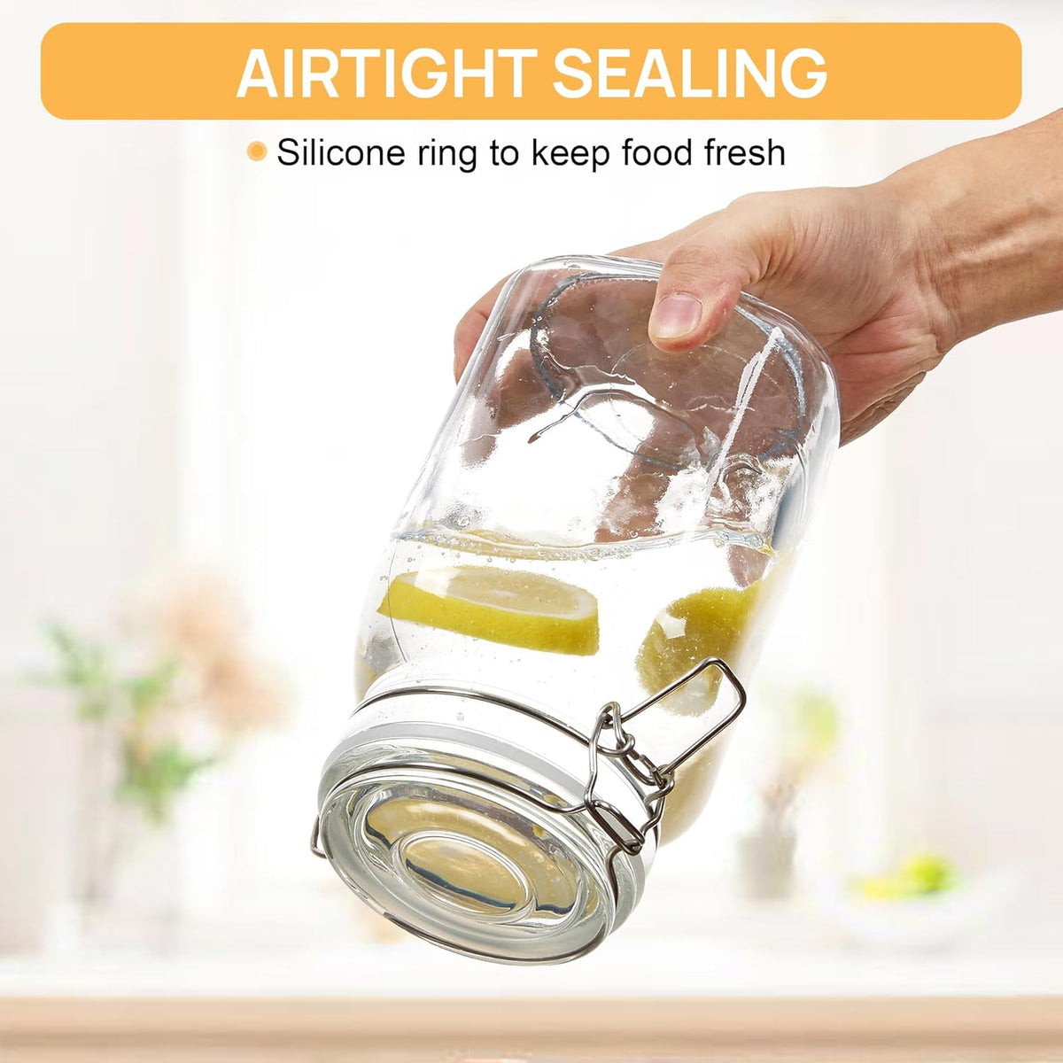 CHEFSTORY 50oz Glass Food Storage Jars with Airtight Clamp Lids, 3 Pack