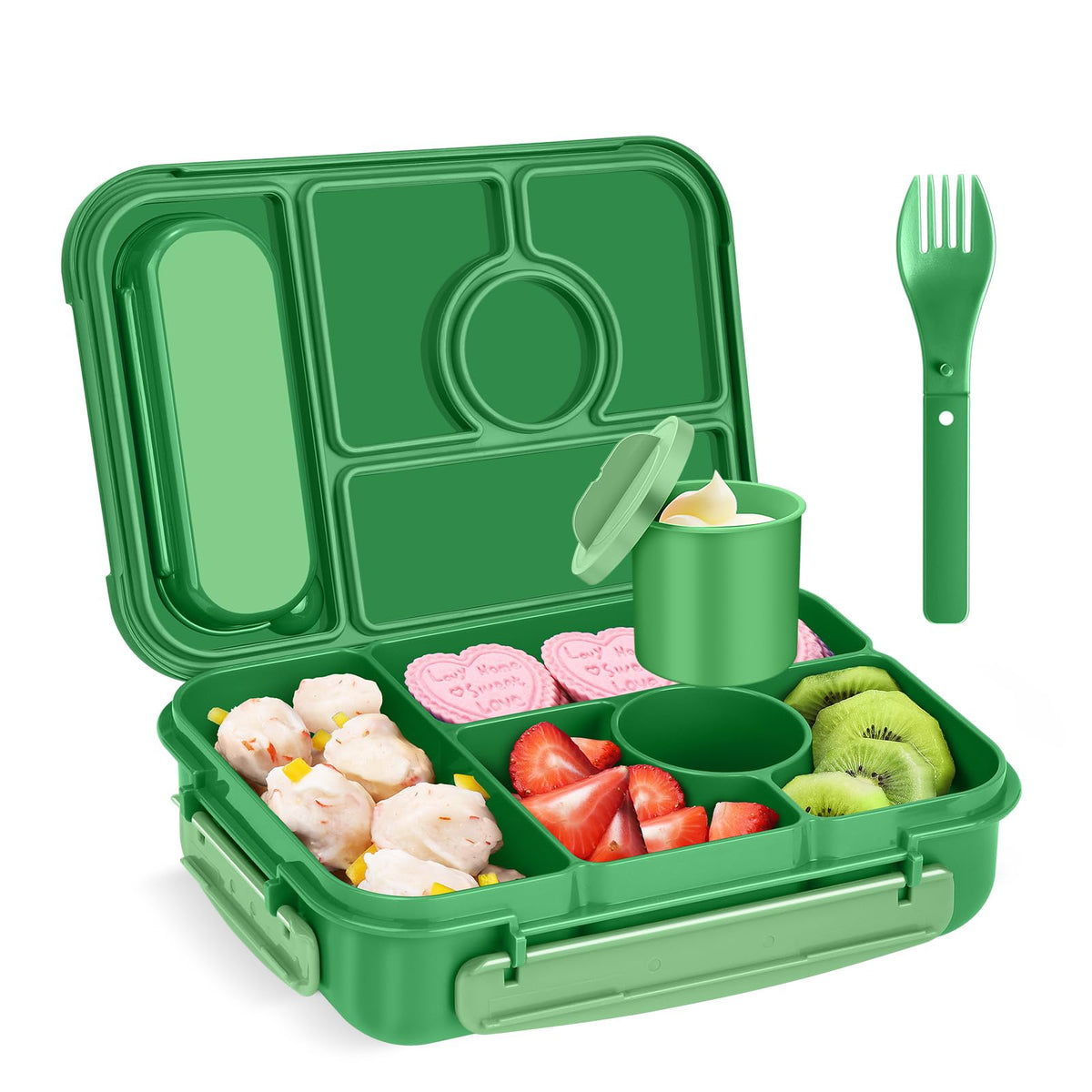 Amathley Bento Box Adult Lunch Box Kids,Lunch Containers for Adults/Kids/Toddler,5 Compartments Bento Lunch Box with Sauce Vontainers,Microwave & Dishwasher & Freezer Safe,BPA-Free (White)