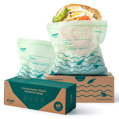 Fit Meal Prep 100% Compostable Food Storage Bags Set, Resealable Bags Plant-Based Freezer Bag for Food, ASTM D6400, US BPI & EU OK Compost Certified