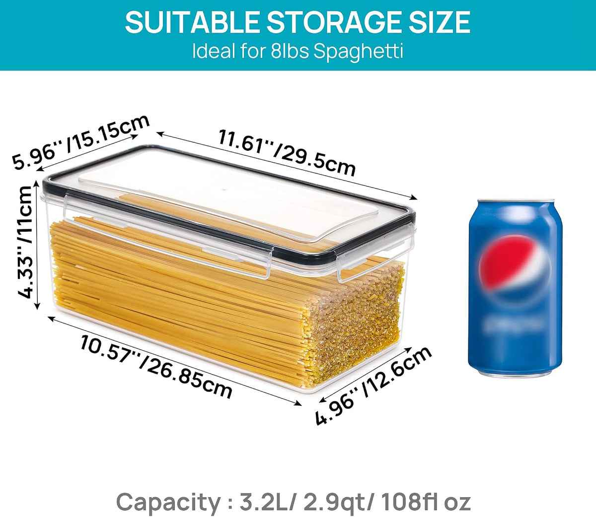 Vtopmart Pasta Storage Containers, 8 Pack, 3.2L Airtight Canisters