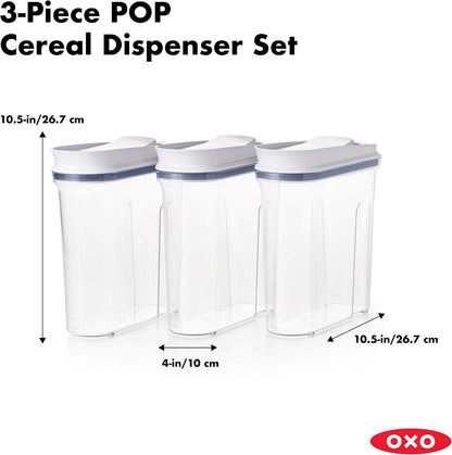 OXO Good Grips POP Airtight Cereal Dispenser 3-Piece Set, 3.4 Qt Each