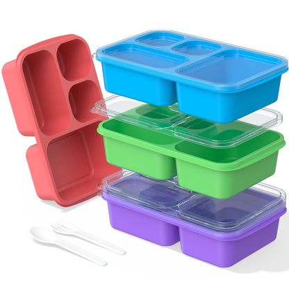 Bento Box Adult Lunch Box - 4 Pack, 5 - Compartment Meal Prep Container for Kids, Reusable Food Storage Snack Containers - Stackable for School, Work, and Travel (Wheat(Green/Blue/Pink/Beige))