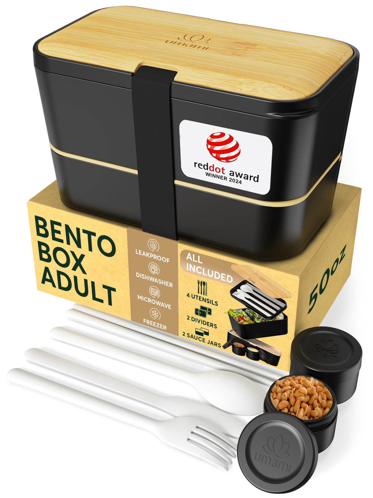 Umami Bento Box Adult, Leakproof, All-in-1 Lunch Containers for Adults
