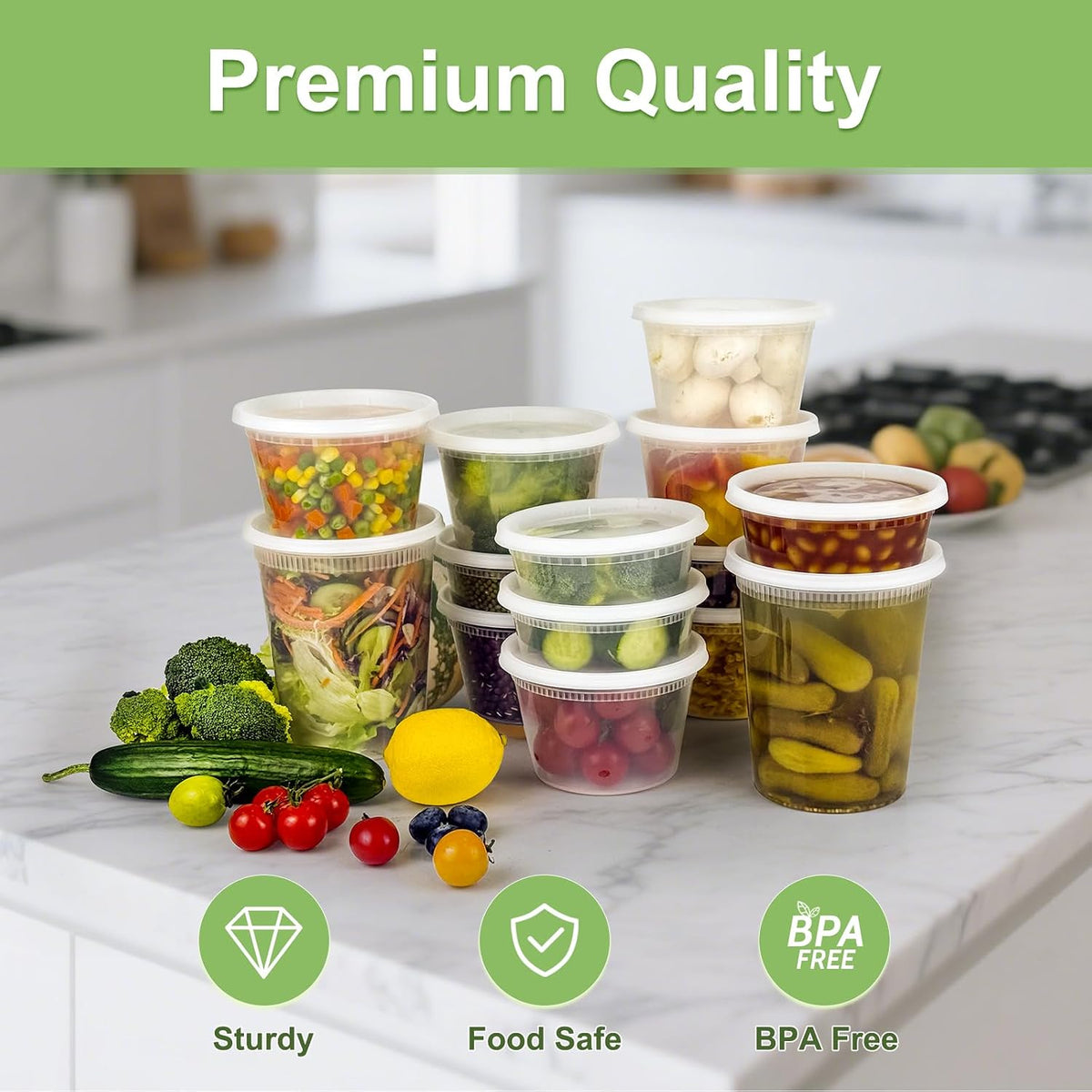 60 Sets (120-Piece) Deli Containers with Lids, 32/16/8 oz X 20 Set Each