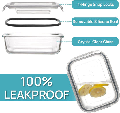 Vtopmart 5Pack 22oz Glass Storage Containers with Lids, Grey