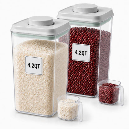 POP Airtight Flour-Rice Food-Storage Container - 4L/4.2Qt Jar with Lid and 3.3Oz Scoop | BPA-Free | Can Hold 5lb of Flour or 5lb of Rice | Stackable and Durable