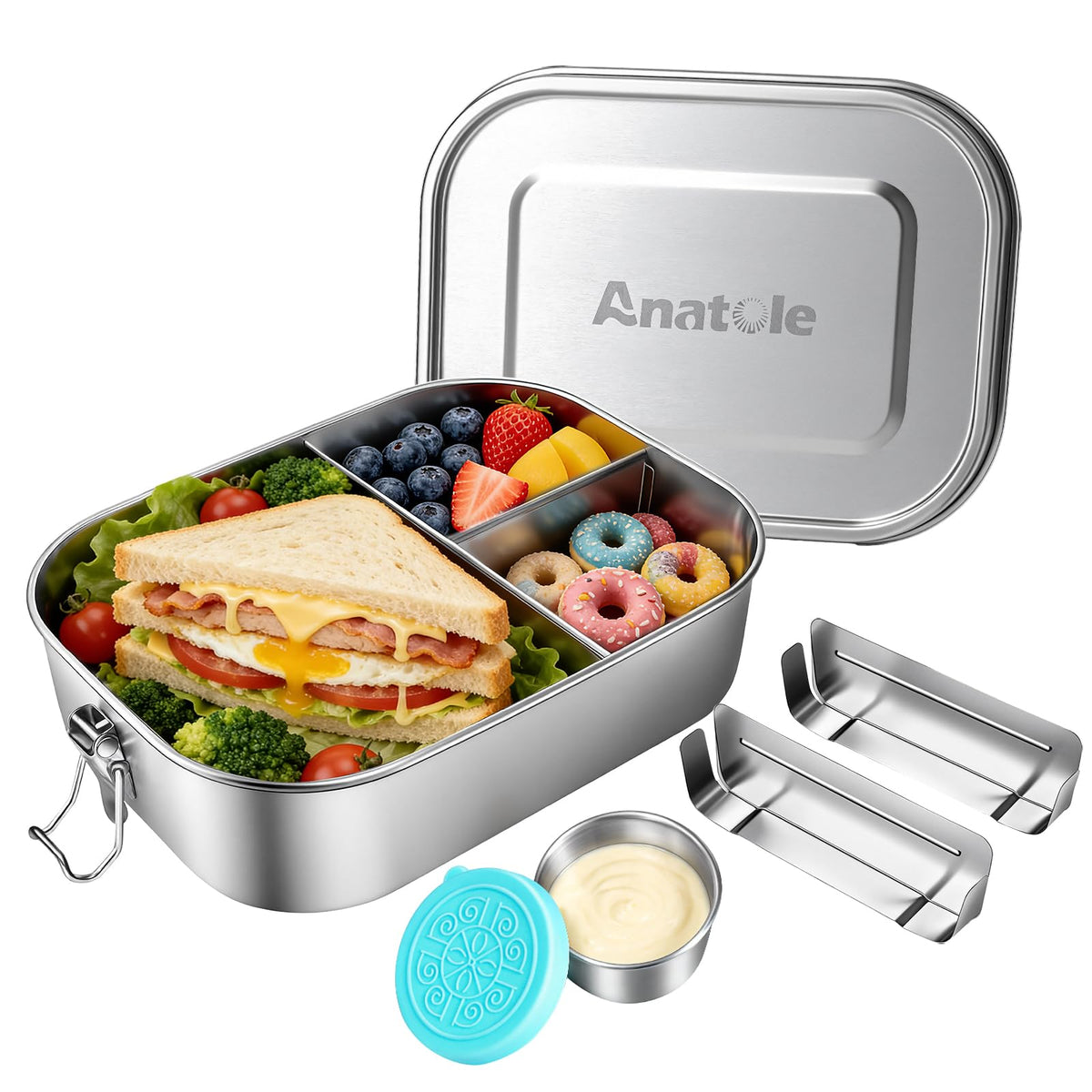 Anatole 304 Stainless Steel Bento Box 47oz Leak-Proof Lunch Box 1 Divider