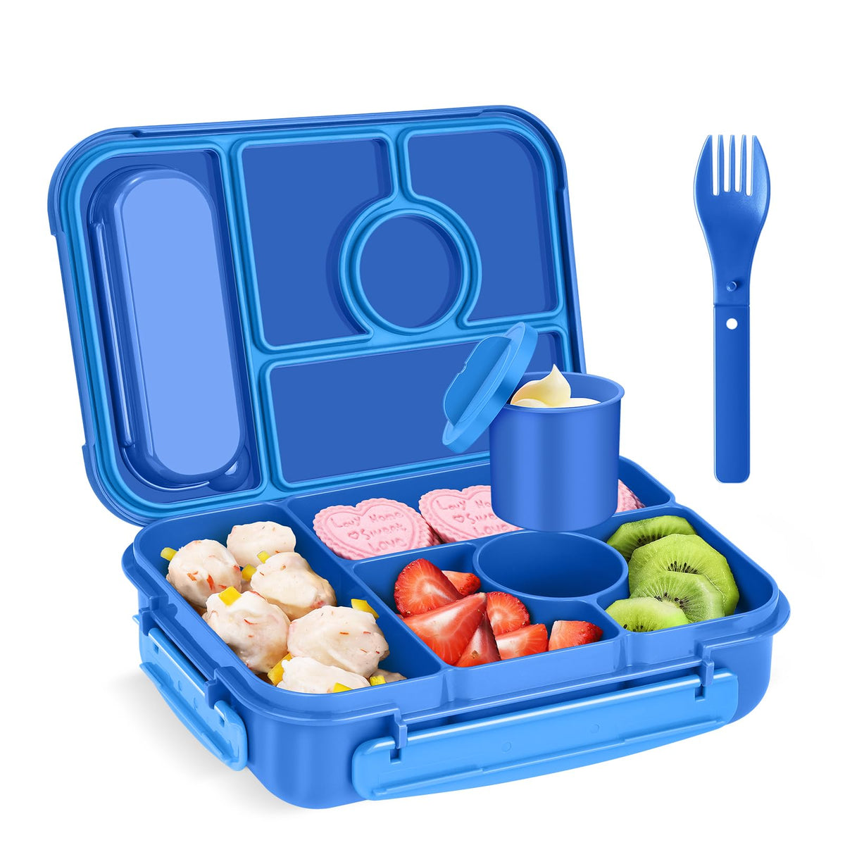 Amathley Bento Box Adult Lunch Box Kids,Lunch Containers for Adults/Kids/Toddler,5 Compartments Bento Lunch Box with Sauce Vontainers,Microwave & Dishwasher & Freezer Safe,BPA-Free (White)