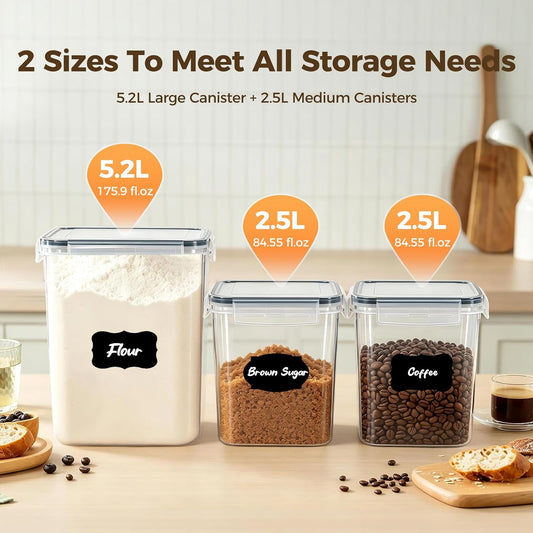 3-Pack Airtight Food Storage Containers, BPA-Free Stackable Cereal