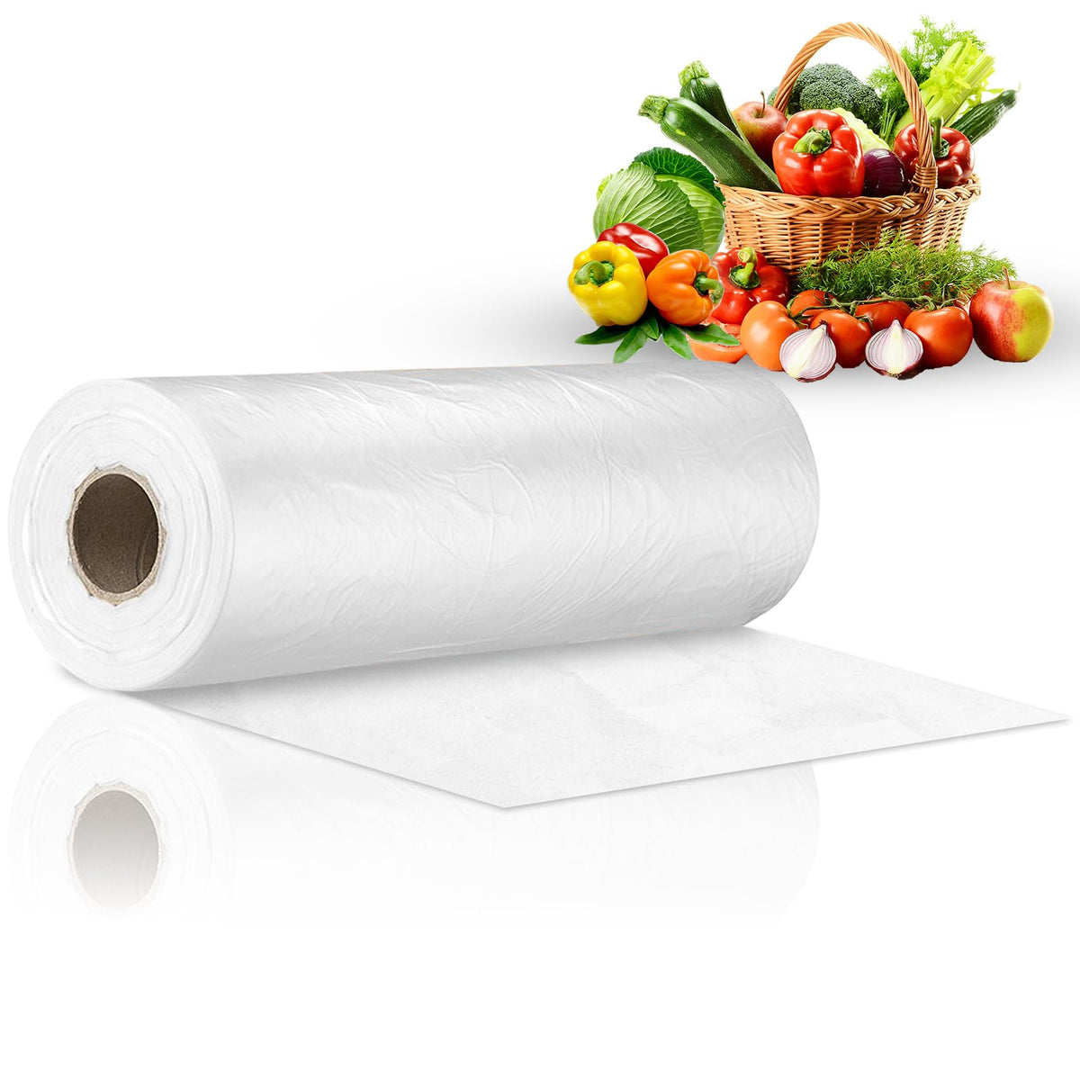FungLam 12”×20” Plastic Produce Bags on a Roll, Clear Food Storage Bags for Bread, Vegetables, Fruits and Meat, Continuous Plastic Bags for Kitchen, Refrigerator Storage, 350 Bags/Roll
