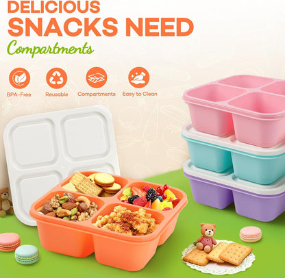Bento Box Adult Lunch Box- 4 Pack,4 Compartment Snack Containers Reusable Meal Prep Stackable BPA-Free Lunch Containers for Home, Work, Travel (4 Color)