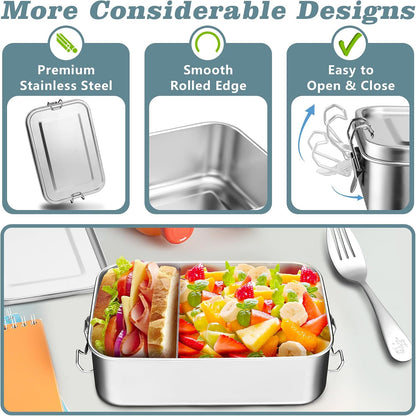 TeamFar Stainless Steel Bento Box, 3 Pack (18.6, 28 & 47oz) Metal Lunch Box