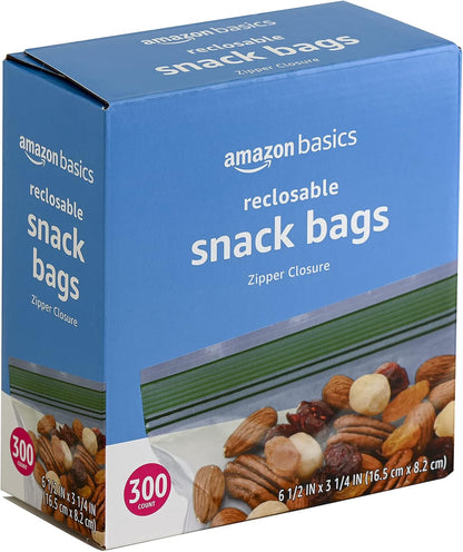 Amazon Basics Reclosable Food Storage Snack Bags, 300 Count