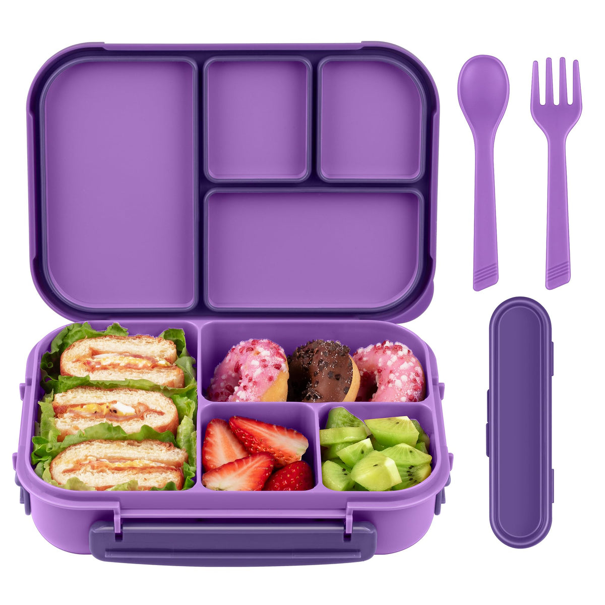 Amathley Lunch Box Kids,Bento Box Adult,Leakproof Lunch Containers for Adults/Kids/Toddler,1200ML-4 Compartments bento Lunch box with Utensil,Microwave & Dishwasher & Freezer Safe (Dark Gray)