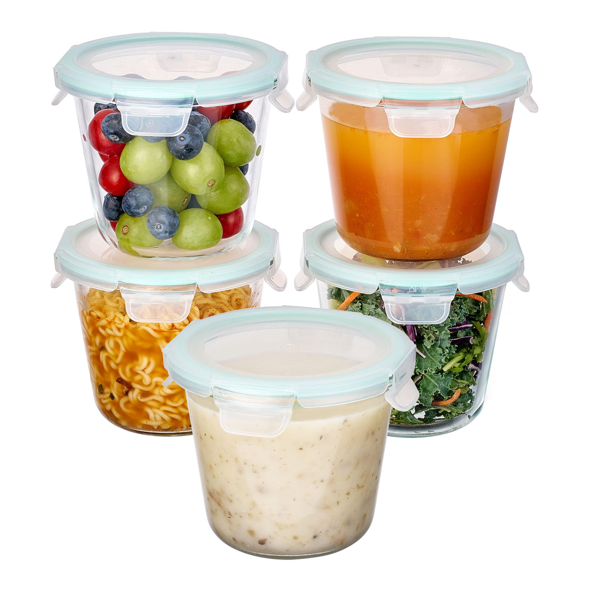 Vtopmart 5Pack 22oz Glass Storage Containers with Lids, Grey