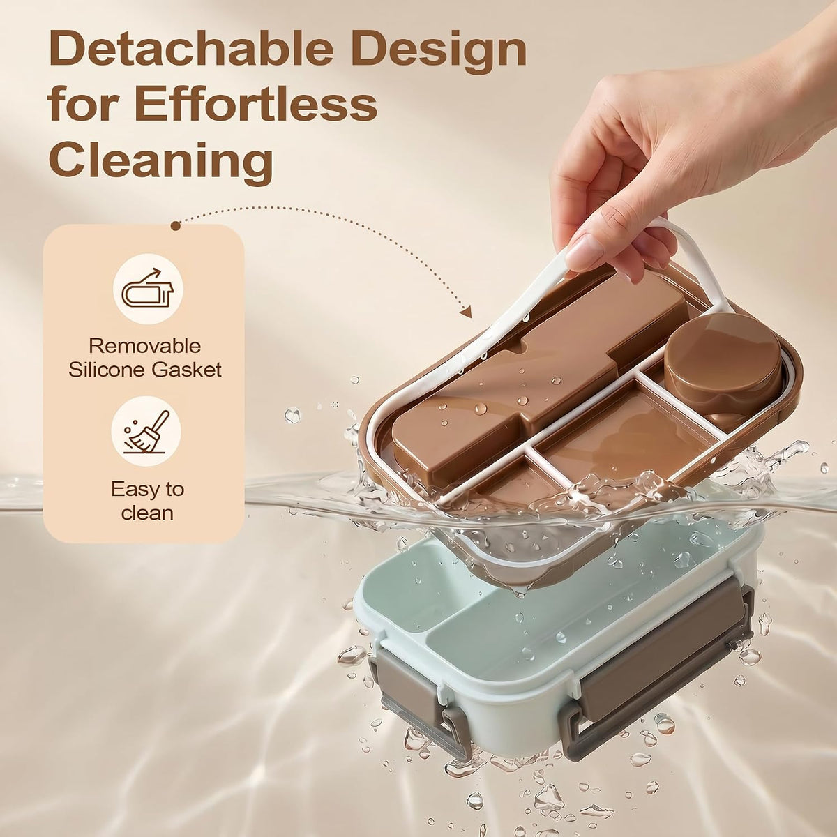 Bento Box Adult Lunch Box, Lunch Containers for Adults 44.5 Oz/5 Cup, Khaki