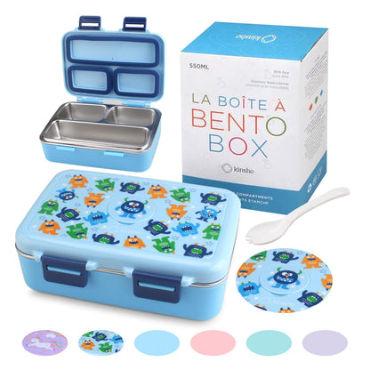 kinsho Stainless Steel Bento Box Lunch Container for Boys Kids, Blue