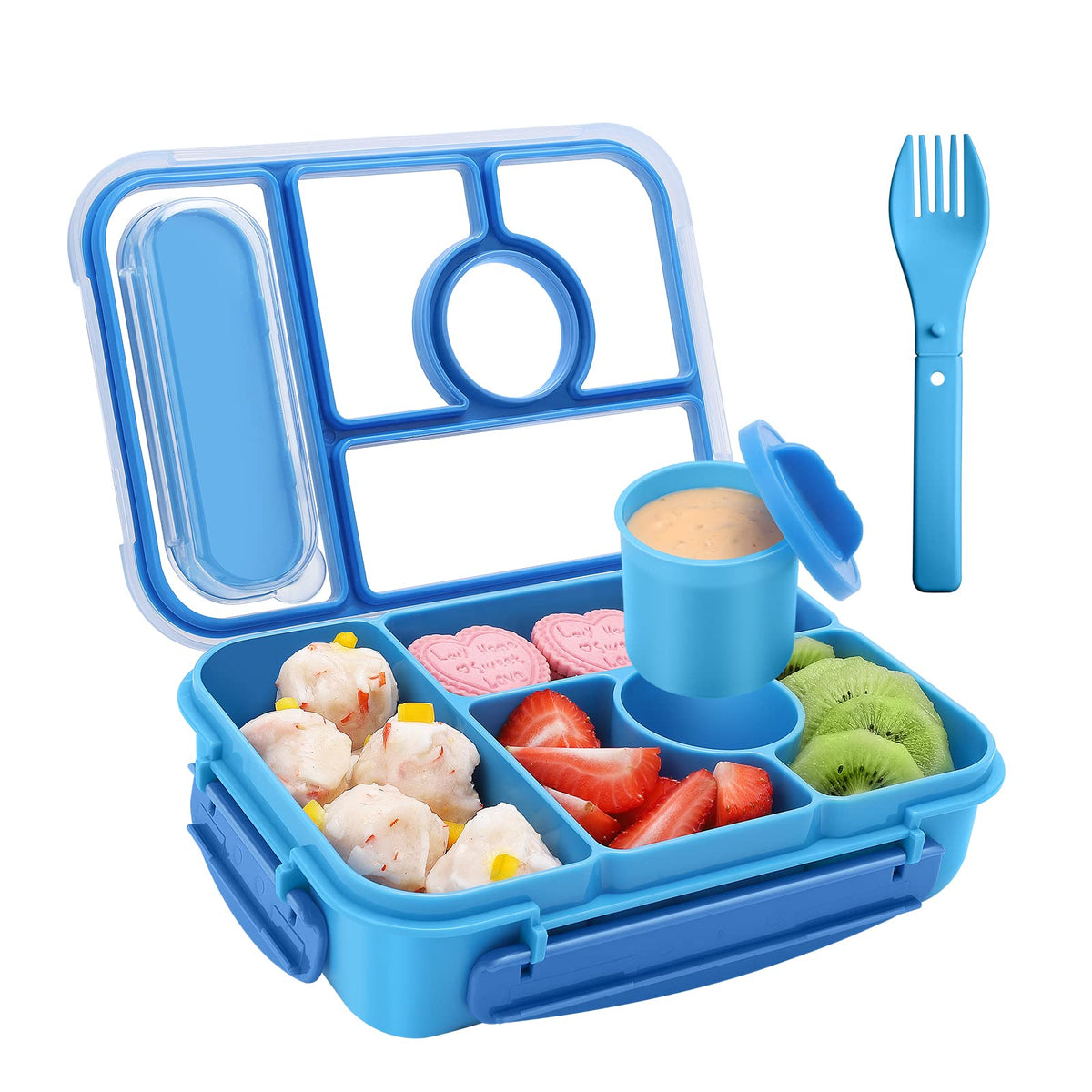 Amathley Bento Box Adult Lunch Box Kids,Lunch Containers for Adults/Kids/Toddler,5 Compartments Bento Lunch Box with Sauce Vontainers,Microwave & Dishwasher & Freezer Safe,BPA-Free (White)
