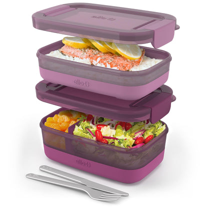 Ello Lunch Stack Bento Box Plastic Food Containers, 2 Pack, Wisteria