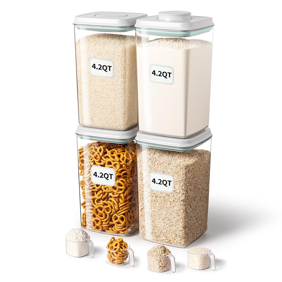 Ankou Airtight Pop Food Storage Container with Lid & 130ml Scoop, 4L/4.2qt BPA-Free Cereal, Rice, Flour, Pasta & Snack Container, Stackable & Durable,Kitchen Pantry Organizer