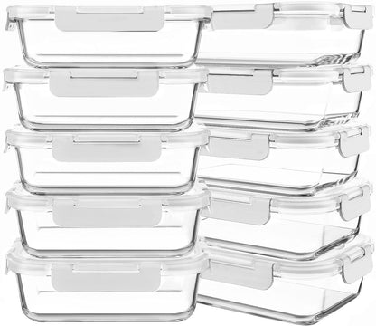 KOMUEE 10 Packs 30 oz Glass Meal Prep Containers with Lids