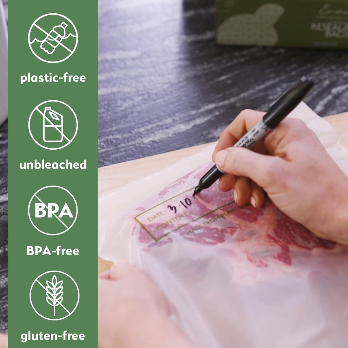 100% Compostable Food Storage Bags - Gallon Size, 50 Pack, Eco-Friendly Freezer Bags, Resealable, Heavy-Duty, Reusable, Off-White Leak Proof, Food Grade by Earth's Natural Alternative