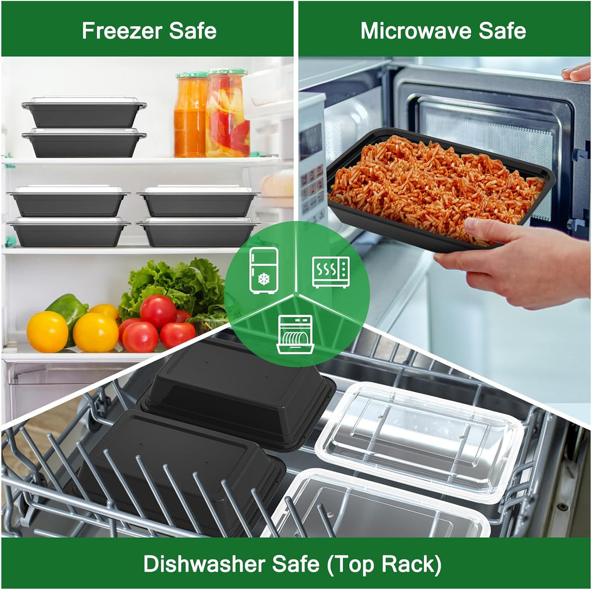 50 Pack (100-Piece) 32 oz Meal Prep Containers with Easy Open Lids, Black
