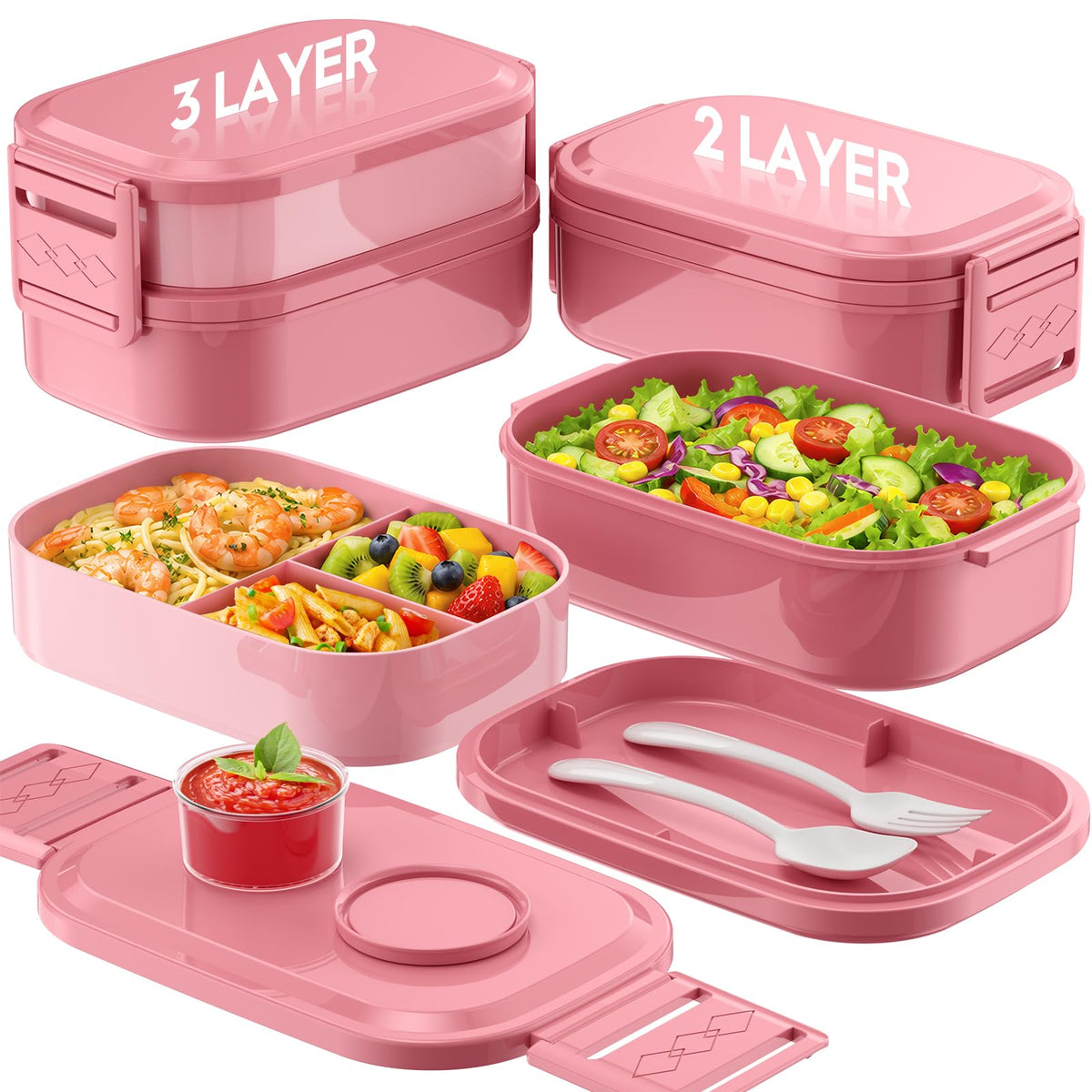 BiuLeon Bento Box Adult Lunch Box, 65 Oz Capacity Lunch Containers(Adjustable 2/3 Tier), BPA-Free, Leak-Proof and Stackable Bento Lunch Box, Microwave & Dishwasher Safe with Utensils(Gray)