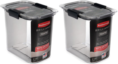 Rubbermaid Brilliance 12-Cup Airtight Food Storage Container, Perfect for Pantry Staples, Clear/Grey