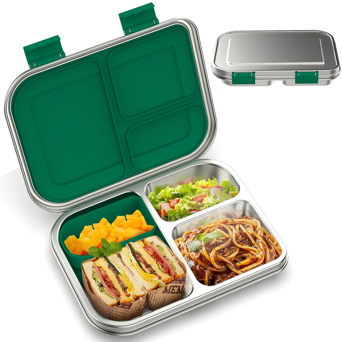 BOSEDSANG Stainless Steel Kids Leak-Resistant Bento Lunch Box, 3-Compartments with Silicone Container, Dishwasher-Safe, Child-Friendly Design for School, Picnics & Travel,BPA-Free(Pink)