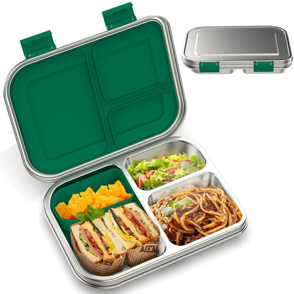 BOSEDSANG Stainless Steel Kids Leak-Resistant Bento Lunch Box, 3-Compartments with Silicone Container, Dishwasher-Safe, Child-Friendly Design for School, Picnics & Travel,BPA-Free(Pink)