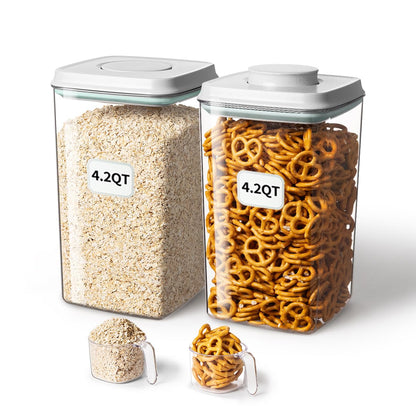 Ankou Airtight Pop Food Storage Container with Lid & 130ml Scoop, 4L/4.2qt BPA-Free Cereal, Rice, Flour, Pasta & Snack Container, Stackable & Durable,Kitchen Pantry Organizer