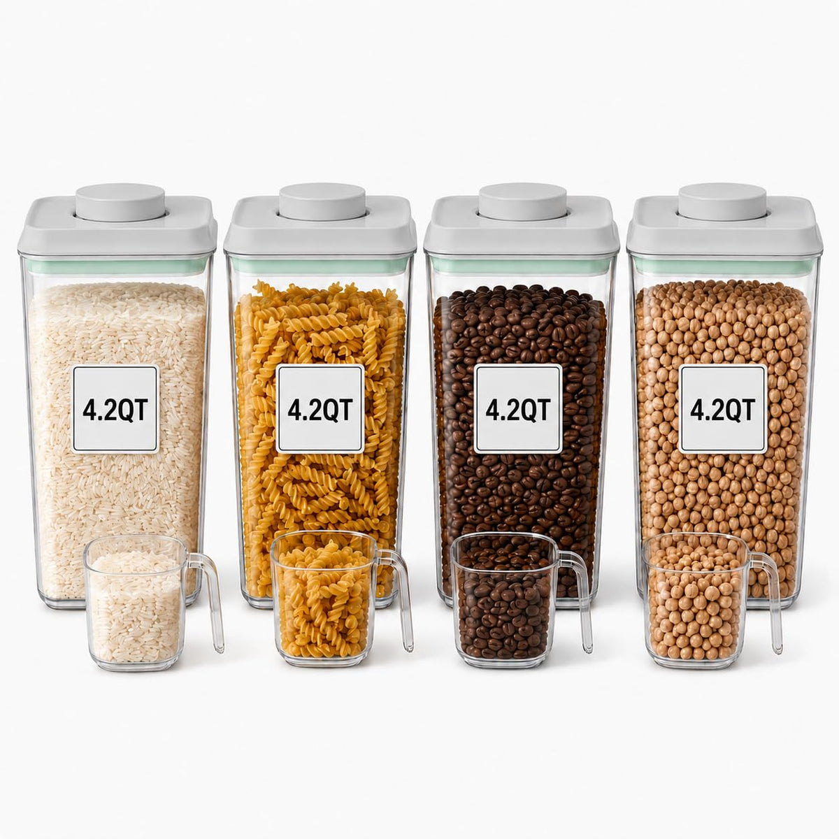 POP Airtight Flour-Rice Food-Storage Container - 4L/4.2Qt Jar with Lid and 3.3Oz Scoop | BPA-Free | Can Hold 5lb of Flour or 5lb of Rice | Stackable and Durable
