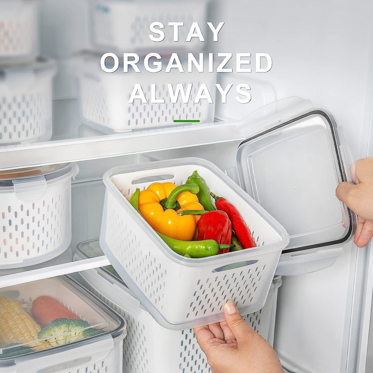 Freshmage Fruit Storage Containers for Fridge with Removable Colander 4 PCS