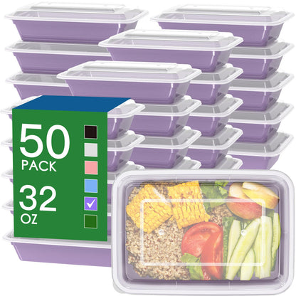 50 Pack (100-Piece) 32 oz Meal Prep Containers with Easy Open Lids, Black