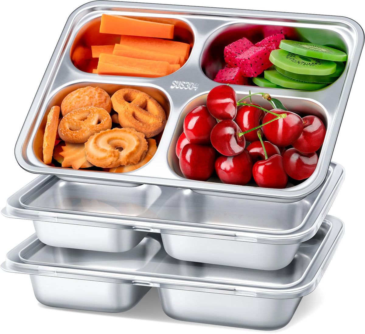 3-Pack Stainless Steel Snack Containers & Kids Lunch Boxes, 20 oz Each