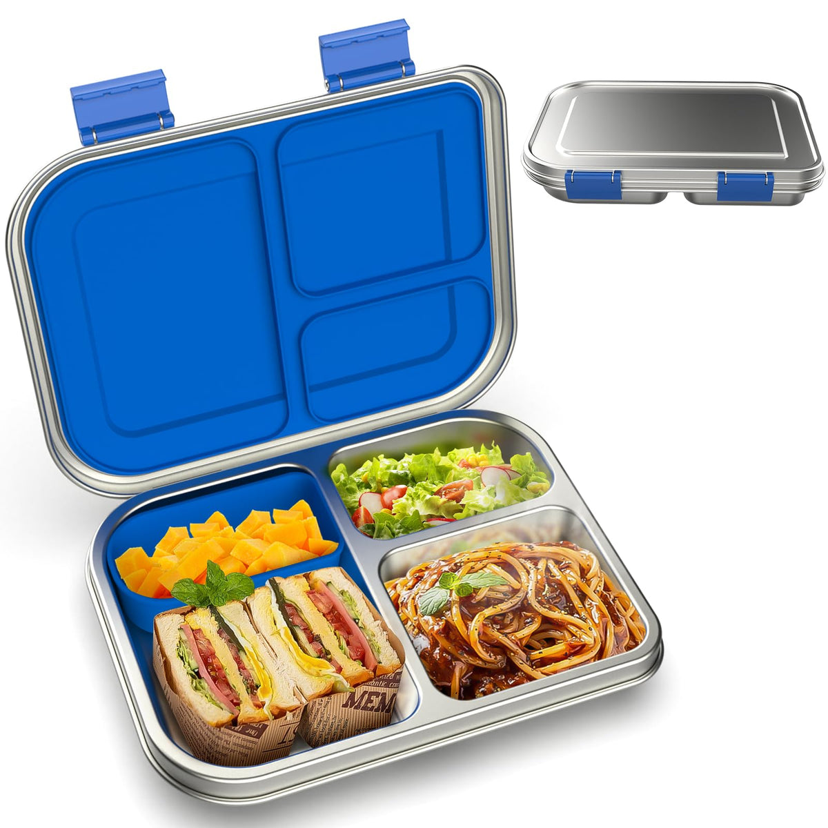 BOSEDSANG Stainless Steel Kids Leak-Resistant Bento Lunch Box, 3-Compartments with Silicone Container, Dishwasher-Safe, Child-Friendly Design for School, Picnics & Travel,BPA-Free(Pink)