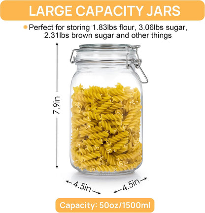 CHEFSTORY 50oz Glass Food Storage Jars with Airtight Clamp Lids, 3 Pack