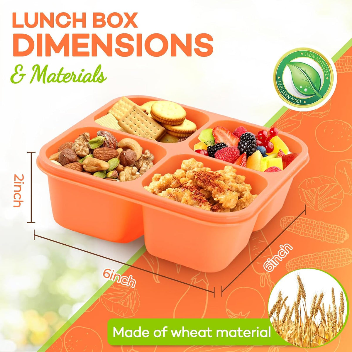 Bento Box Adult Lunch Box- 4 Pack,4 Compartment Snack Containers Reusable Meal Prep Stackable BPA-Free Lunch Containers for Home, Work, Travel (4 Color)