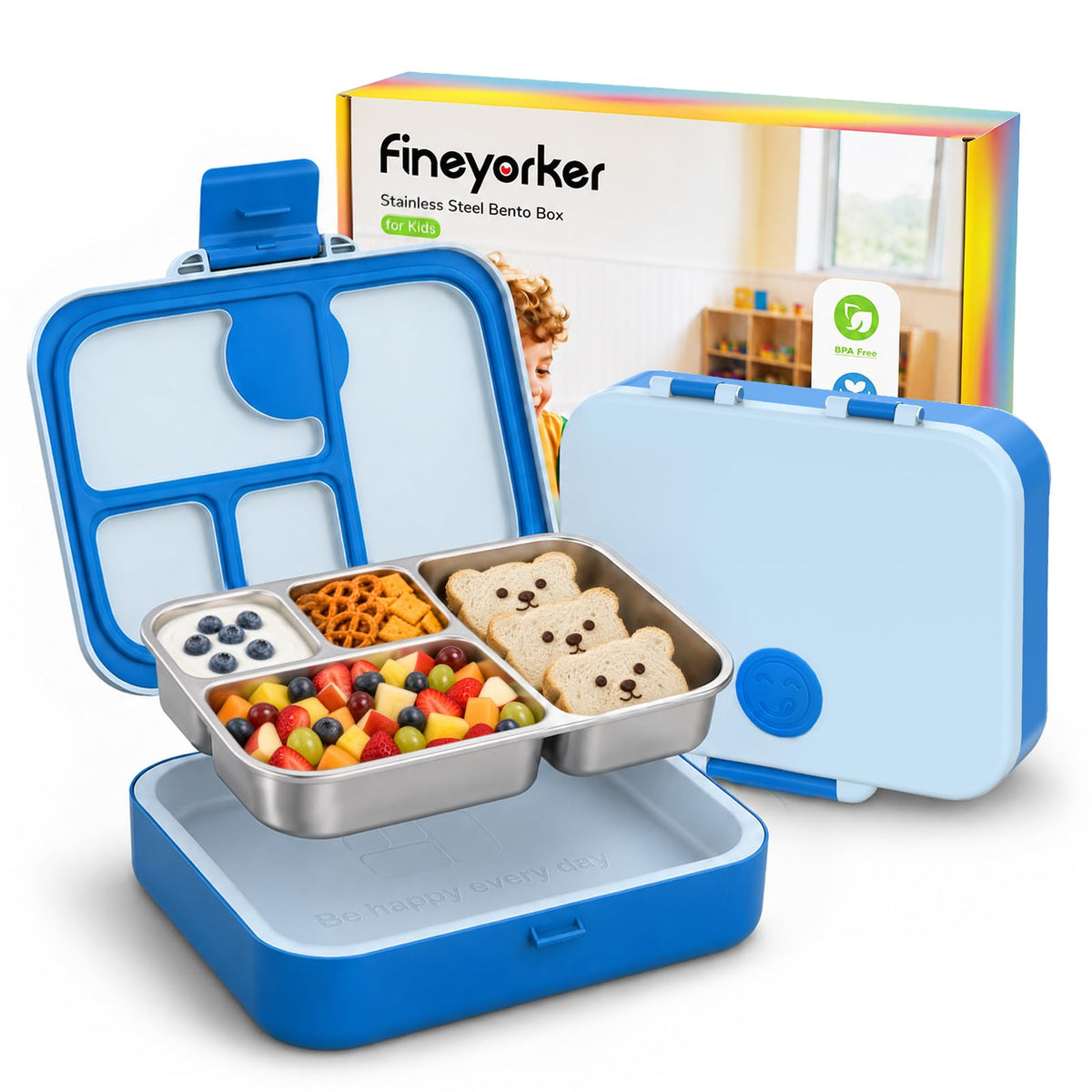Kids Stainless Steel Bento Lunch Box, 4 Compartments
