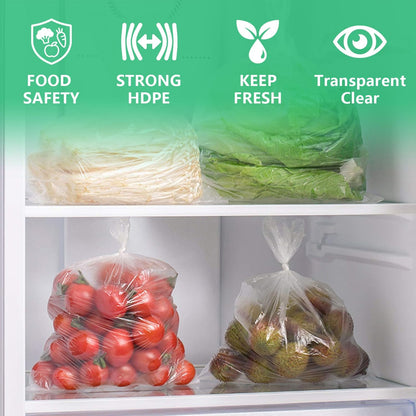 9527 Product 12" x 16" Clear Plastic Produce Bag, Food Storage Bag on a Roll, 350 Bags One Roll, Freeze/Heat Clear Bag for Bread, Meat, Vegetables, Fruits