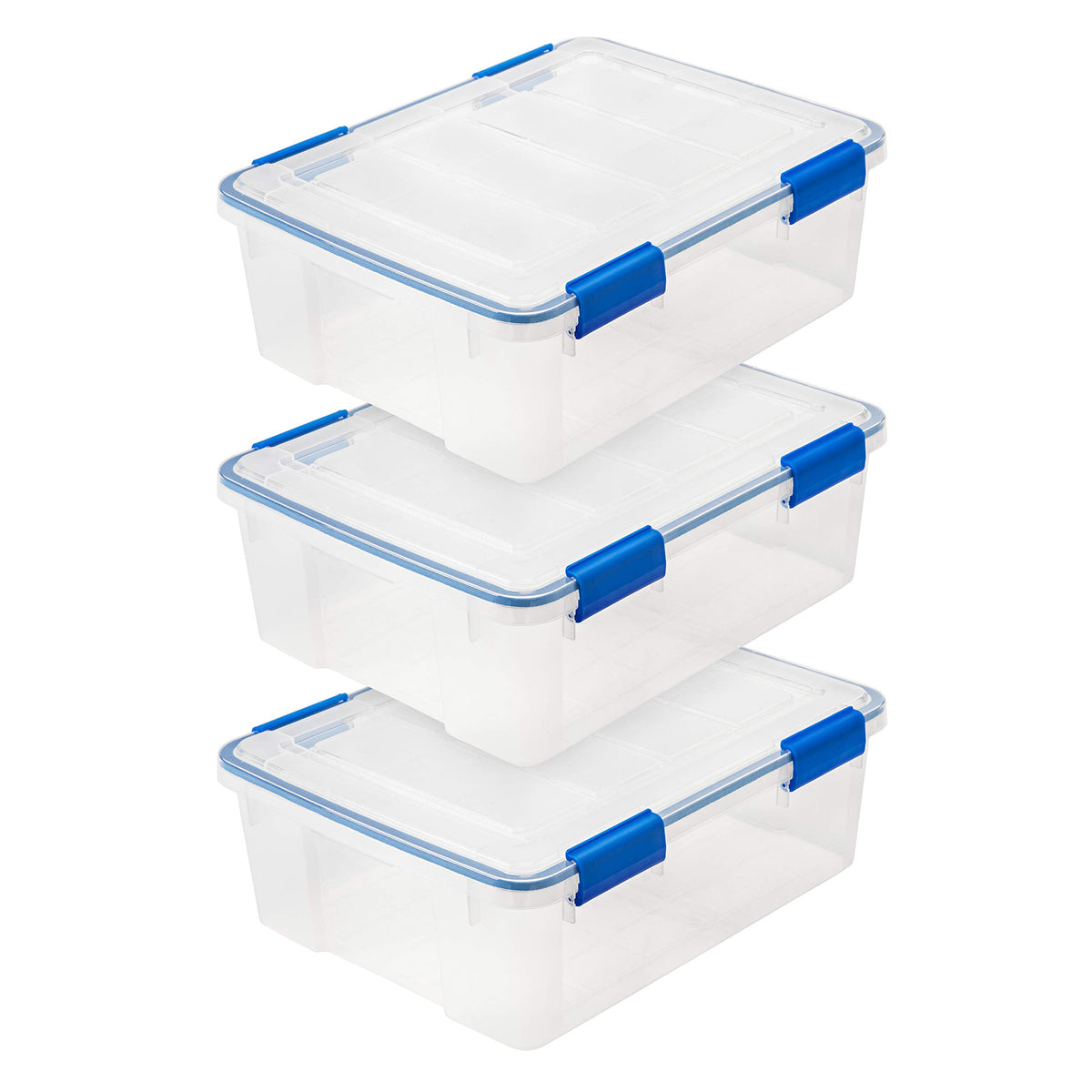 IRIS USA 3-Pack 16 Qt Storage Bins with Gasket Lids, Clear/Blue