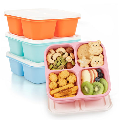 Bento Box Adult Lunch Box- 4 Pack,4 Compartment Snack Containers Reusable Meal Prep Stackable BPA-Free Lunch Containers for Home, Work, Travel (4 Color)