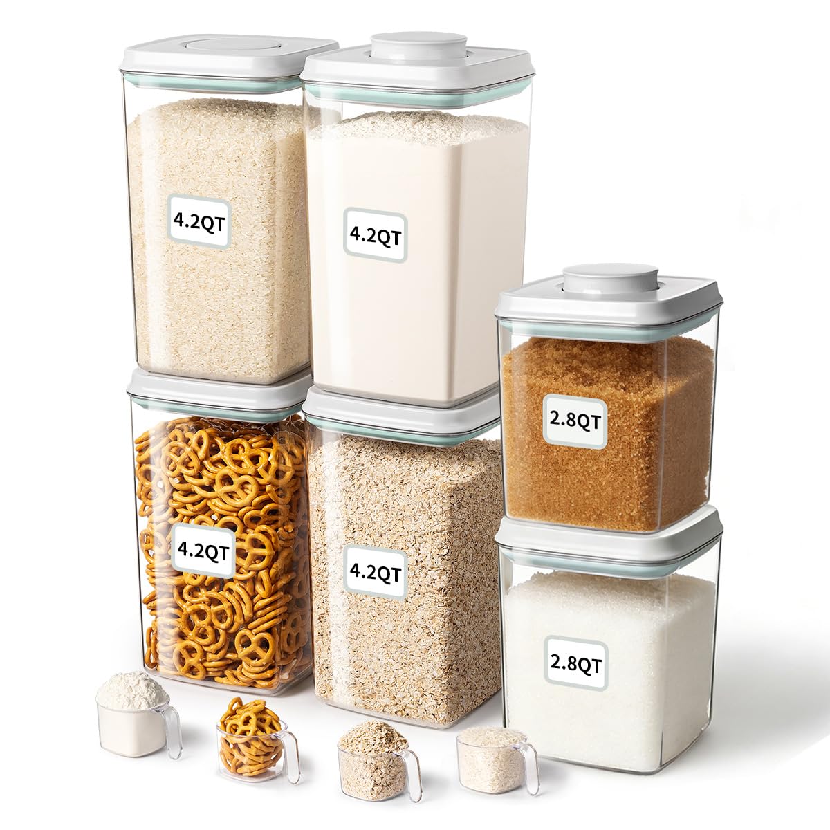 Ankou Airtight Pop Food Storage Container with Lid & 130ml Scoop, 4L/4.2qt BPA-Free Cereal, Rice, Flour, Pasta & Snack Container, Stackable & Durable,Kitchen Pantry Organizer