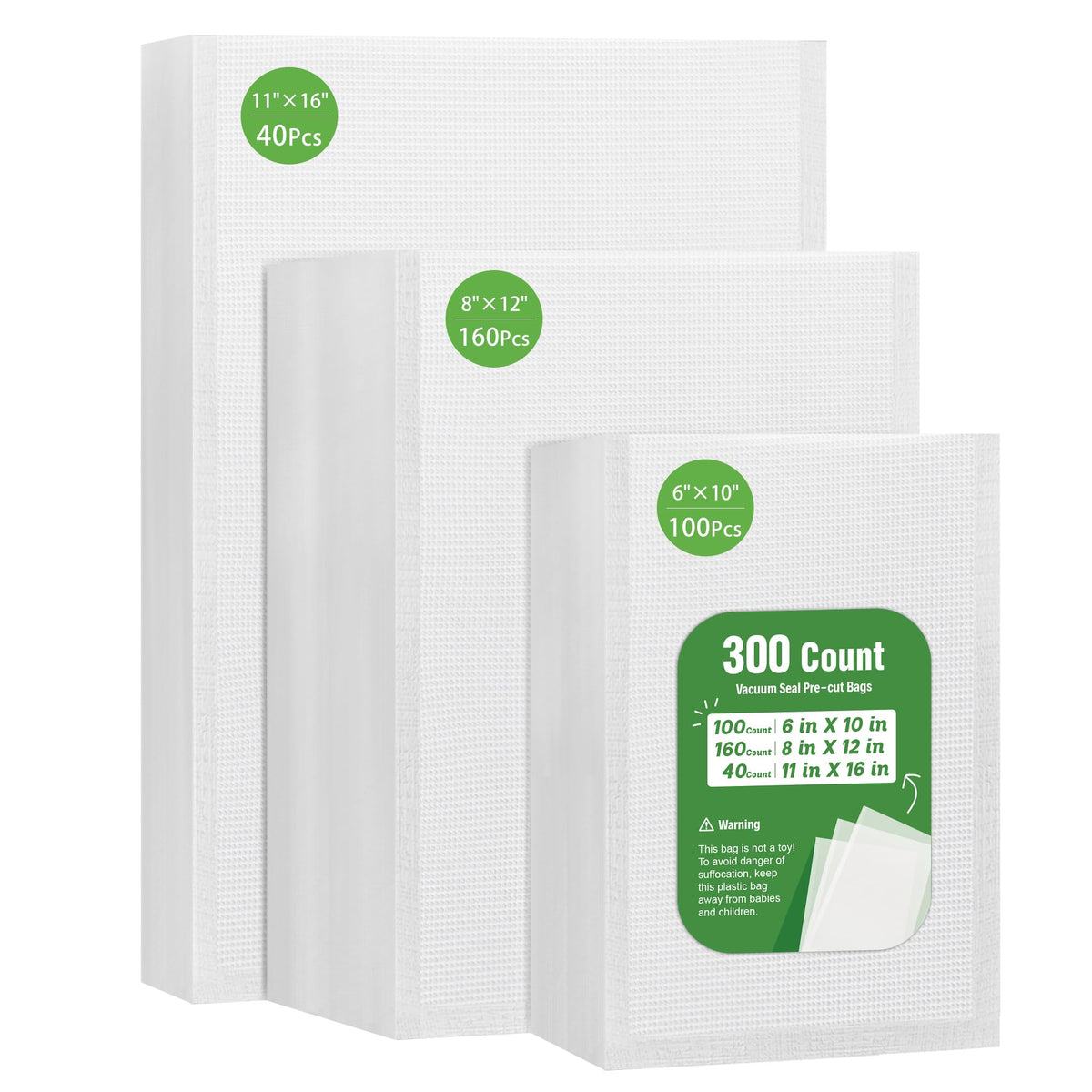 Syntus 150 Pcs Vacuum Sealer Bags for Food, 8x12+11x16+6x10, BPA Free