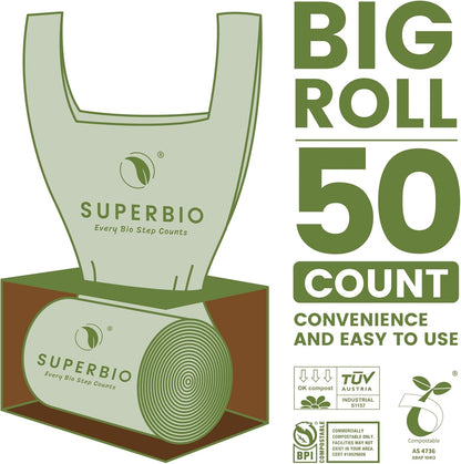 SUPERBIO 1.6 Gallon Compostable Food Scrap Bags For Counter Top Bin